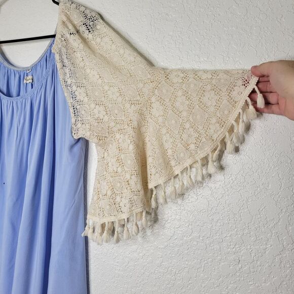 Southern Stitch Blue Crochet Lace Bell Sleeve Tassel Off the Shoulder Dress XXXL - Picture 3 of 8